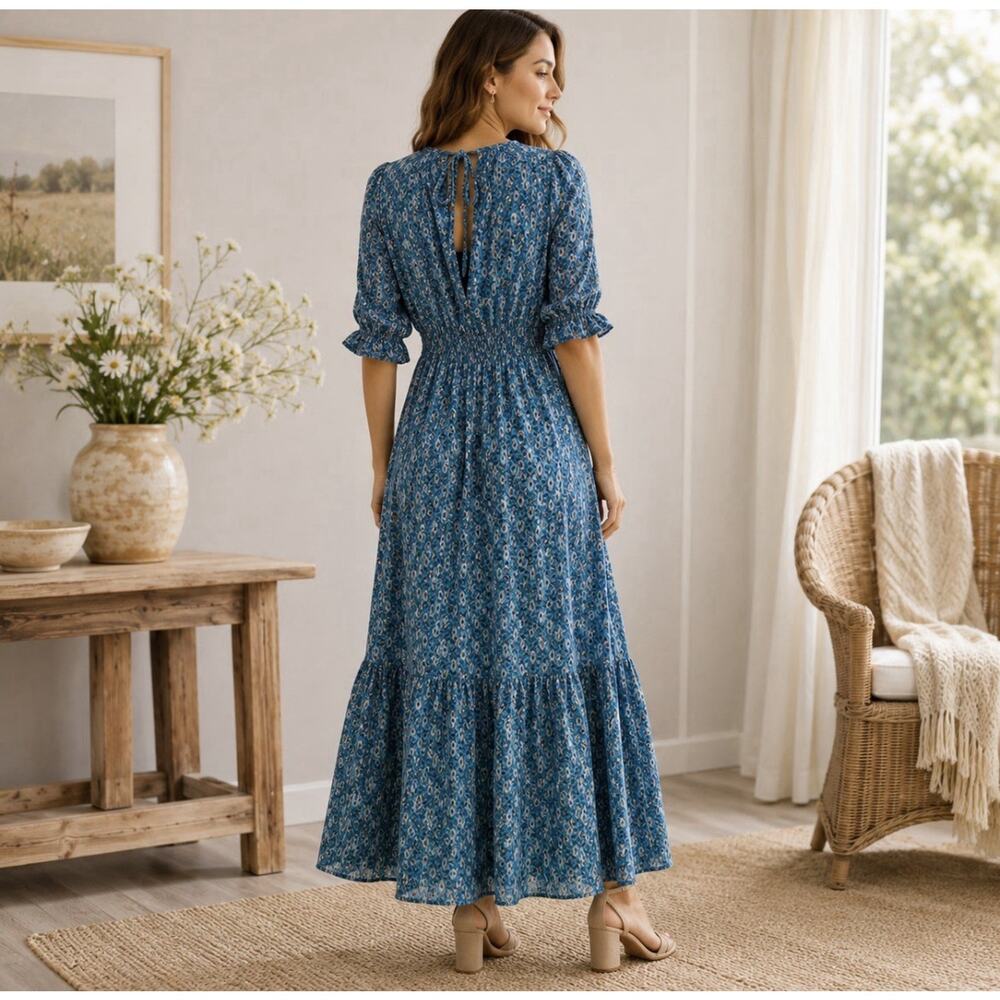 Boden Maxi Dress Women 4R
Floral Cottagecore Peasant Prairie Tiered Long Sleeve - Picture 2 of 12